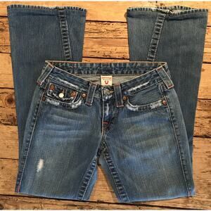 True Religion Women’s Size 26 "Joey" Light Wash Distressed Bootcut Jeans